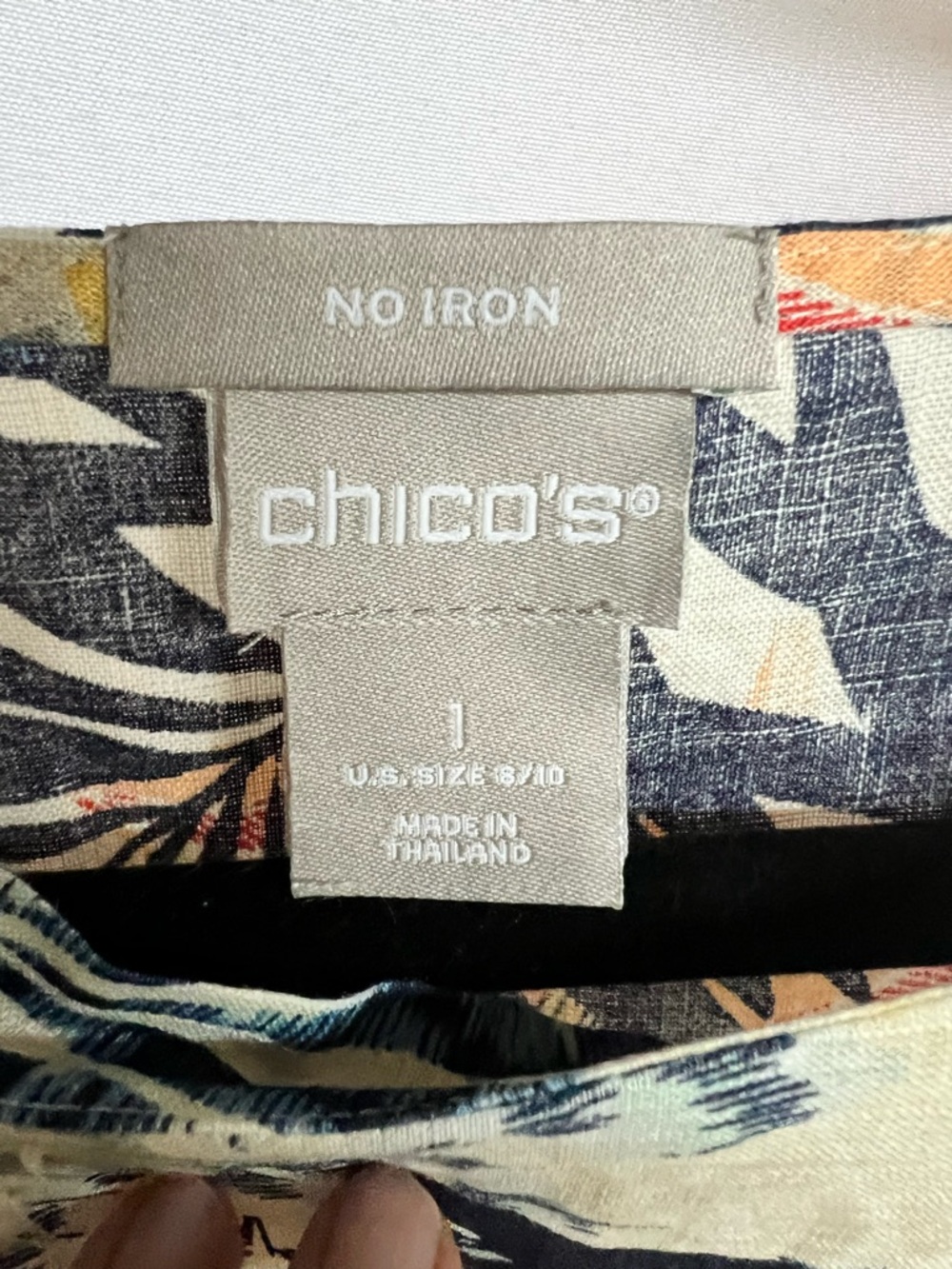 Chico's Cream Tropical Print 3/4 Sleeve Linen No Iron Women’s Tunic Blouse 1(M) - Picture 5 of 10